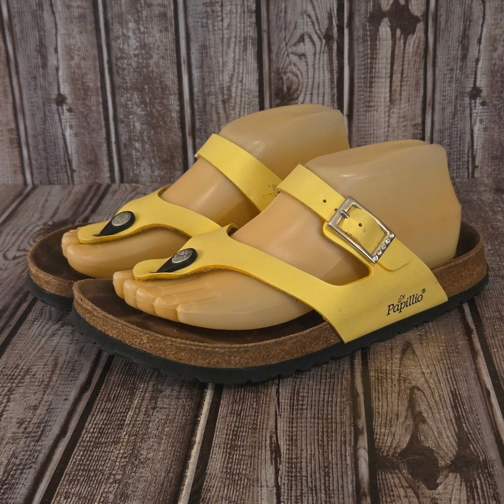 Sz 39 R / 8 Womens Papillio Birkenstock Gizeh Yellow Flor Rhinestone Sandals